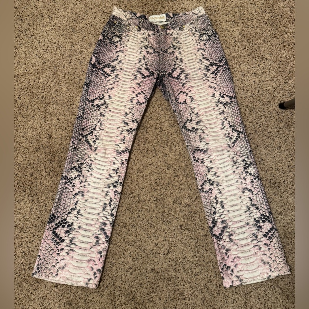 Roberto Cavalli pink snake jeans